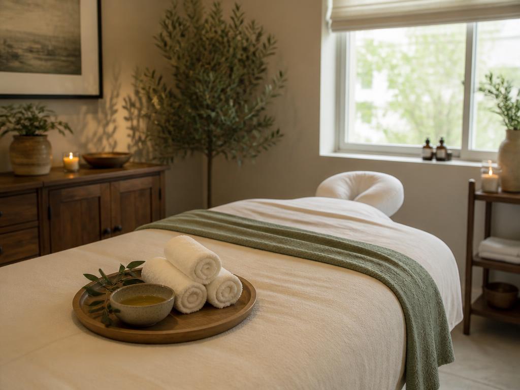 Massage table dressed in fresh linens at Healing Spa in Sherman Oaks